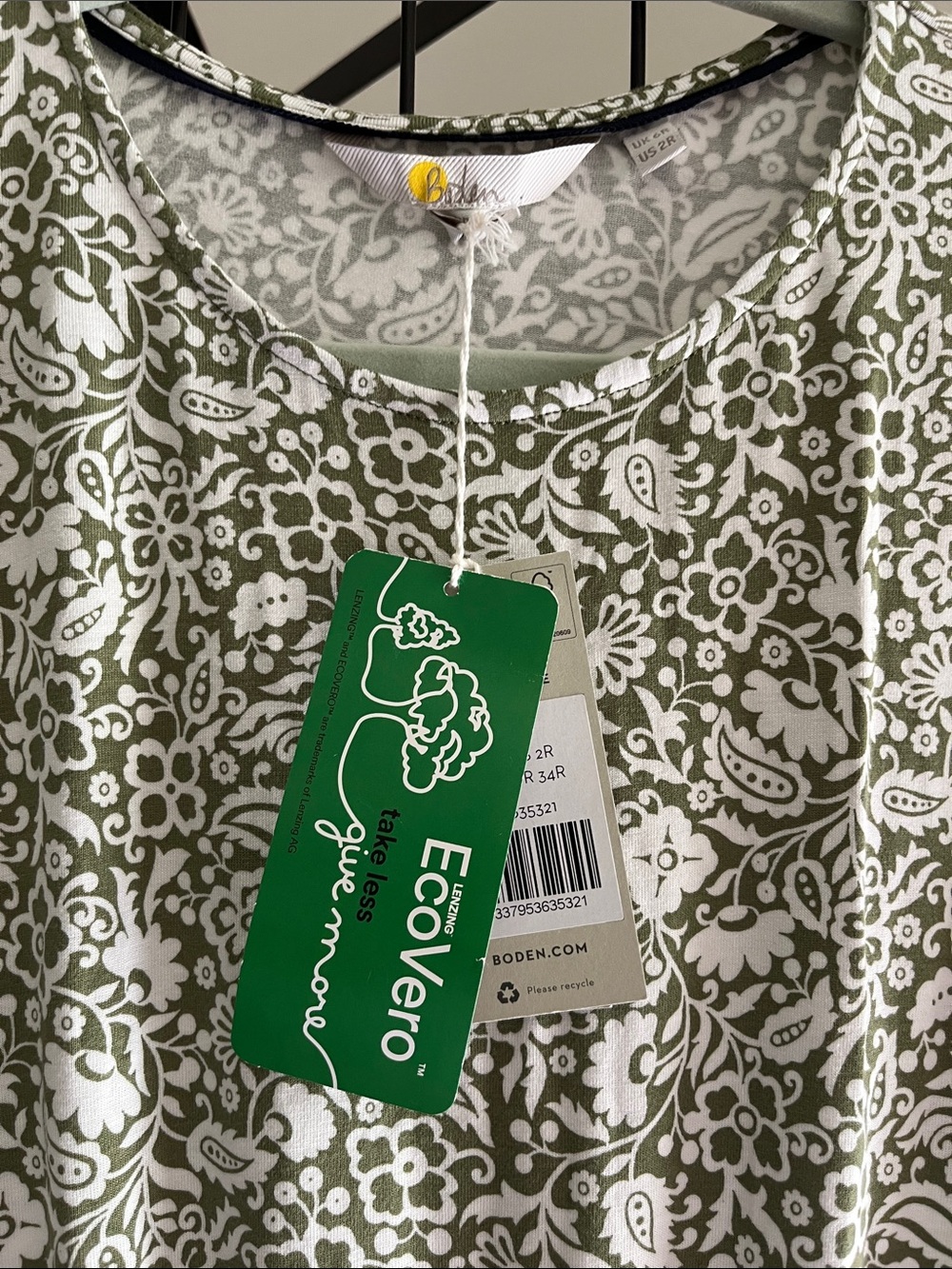 NWT Boden Green & White Floral Paisley Jersey Dress Pea Oriental Paradise Sz 2